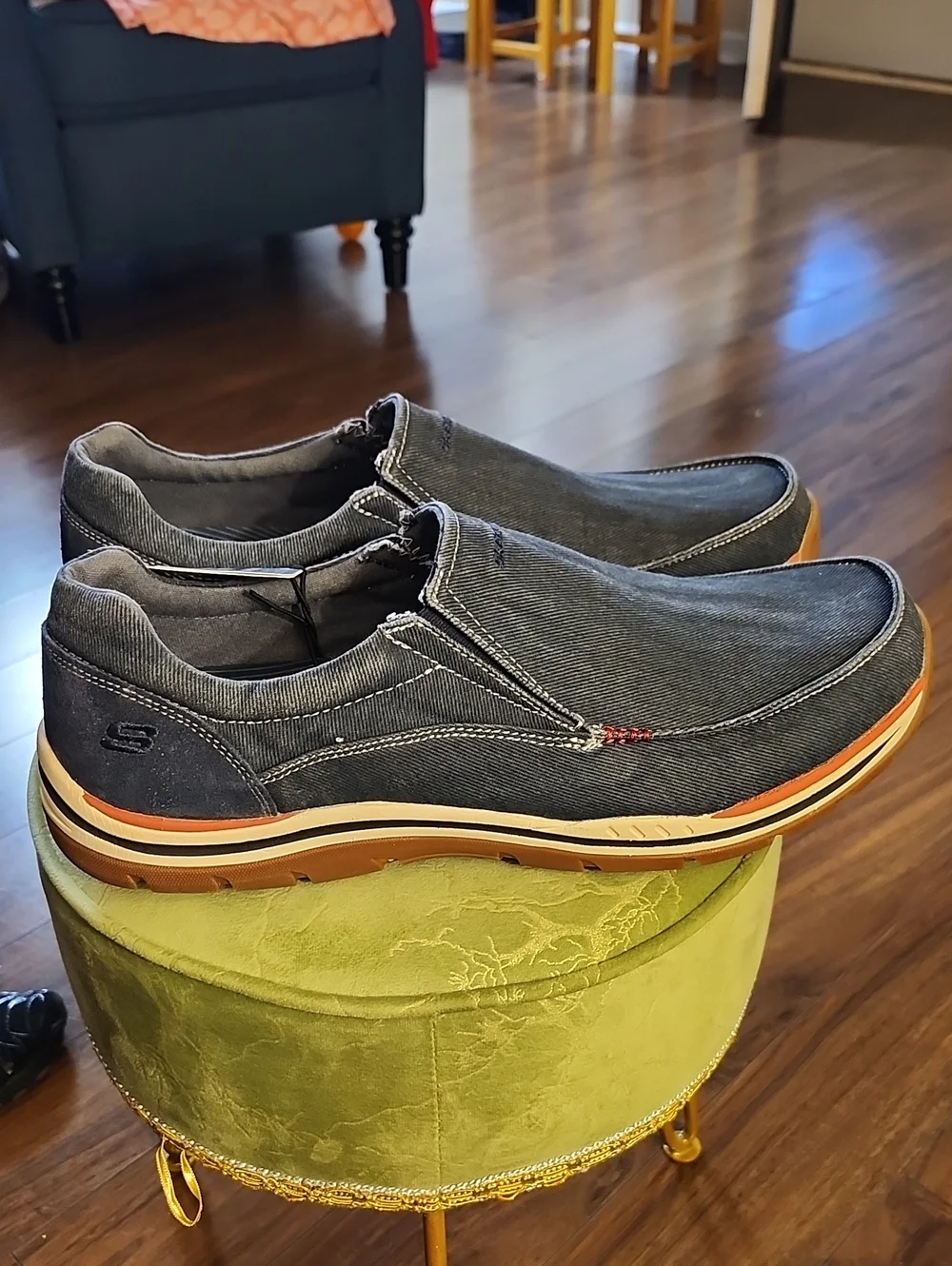 Skechers Men's Slip-On Loafers in Dark Denim Blue with Gum Soles